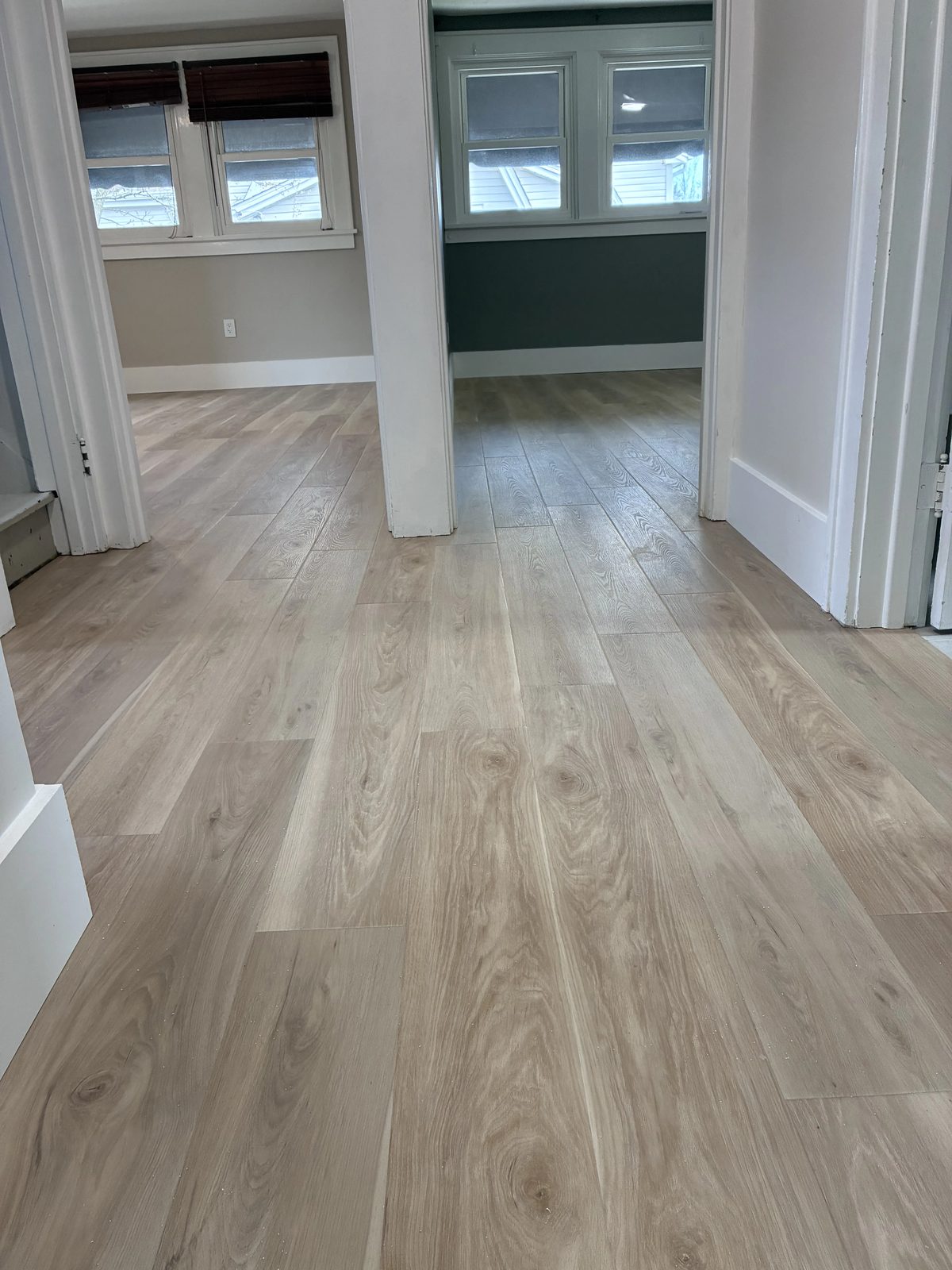 Finished entry hallway with hardwood floors